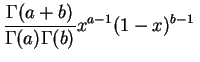 $\displaystyle \frac{\Gamma(a+b)}{Gamma(a)\Gamma(b)}x^{a-1}(1-x)^{b-1}\,$